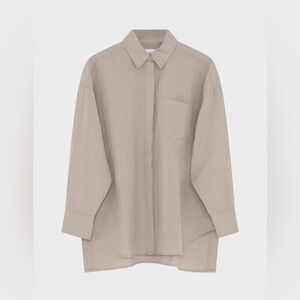 Scandinavian designer tan linen Beige button down long sleeved shirt neutral 6